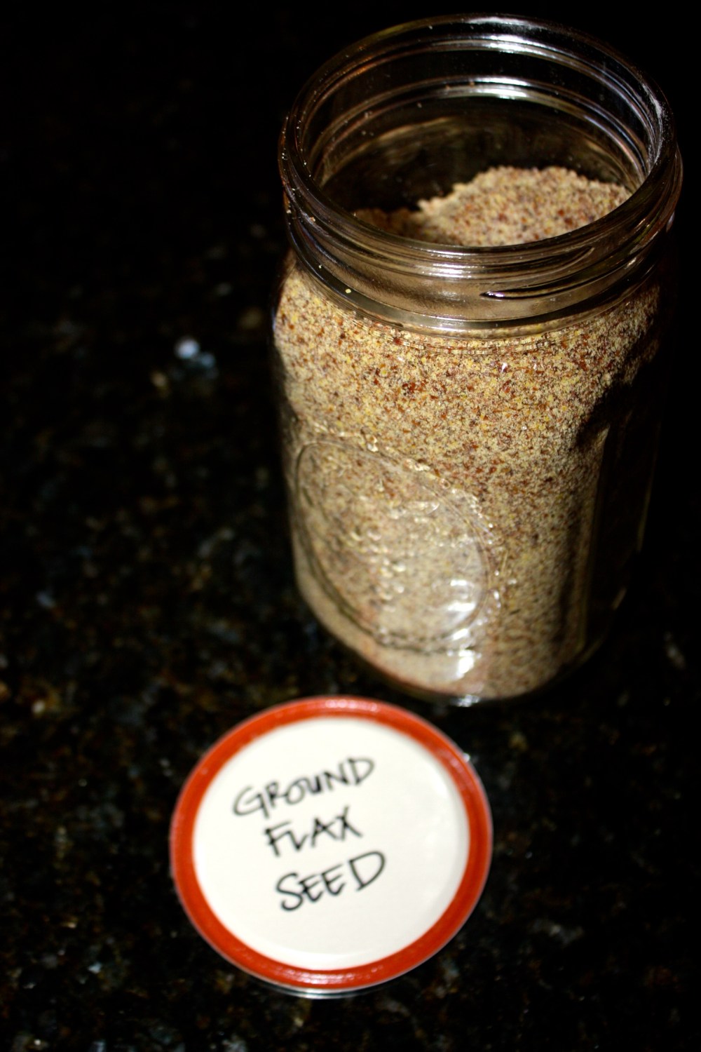 ground flax seed jar