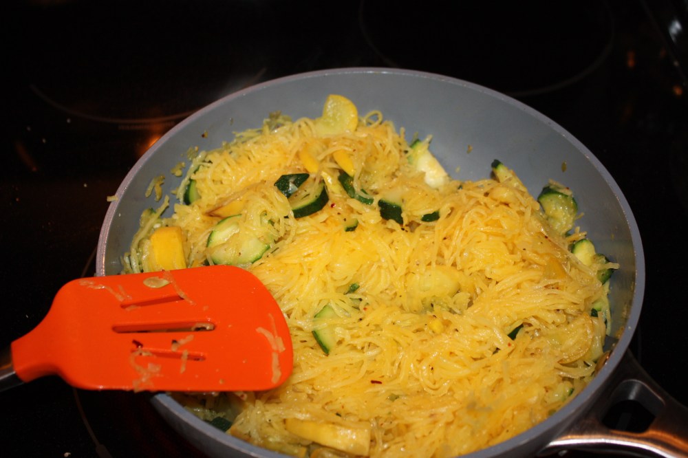 spaghetti squash in coconut oil w/zucchini & yellow squash
